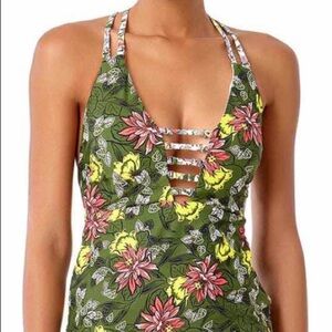NWT Anne Cole Happy Strappy Green Plunge Tankini‎